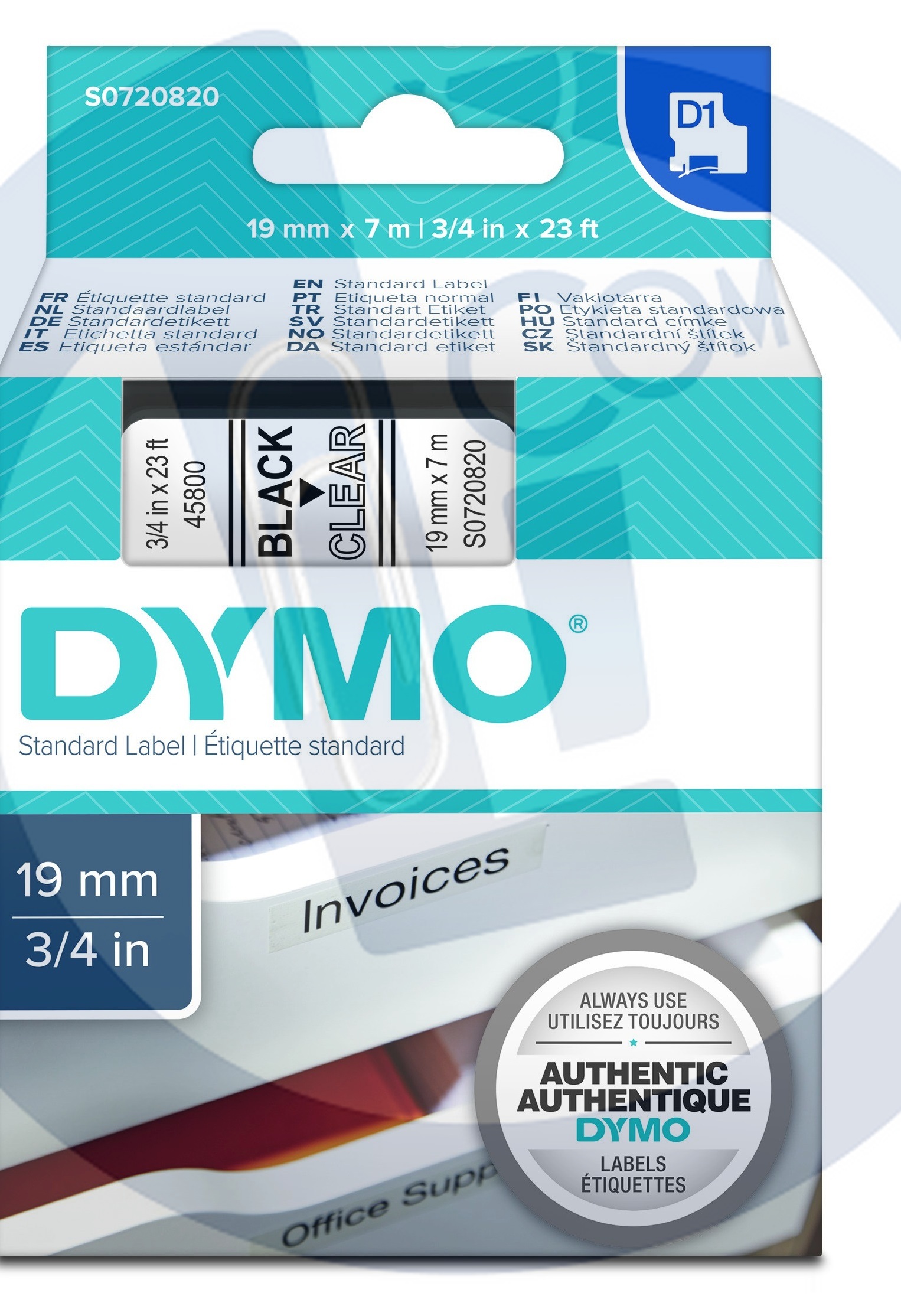 Dymo traka D1 19mmx7m crna na providnom traka za rucni stampac