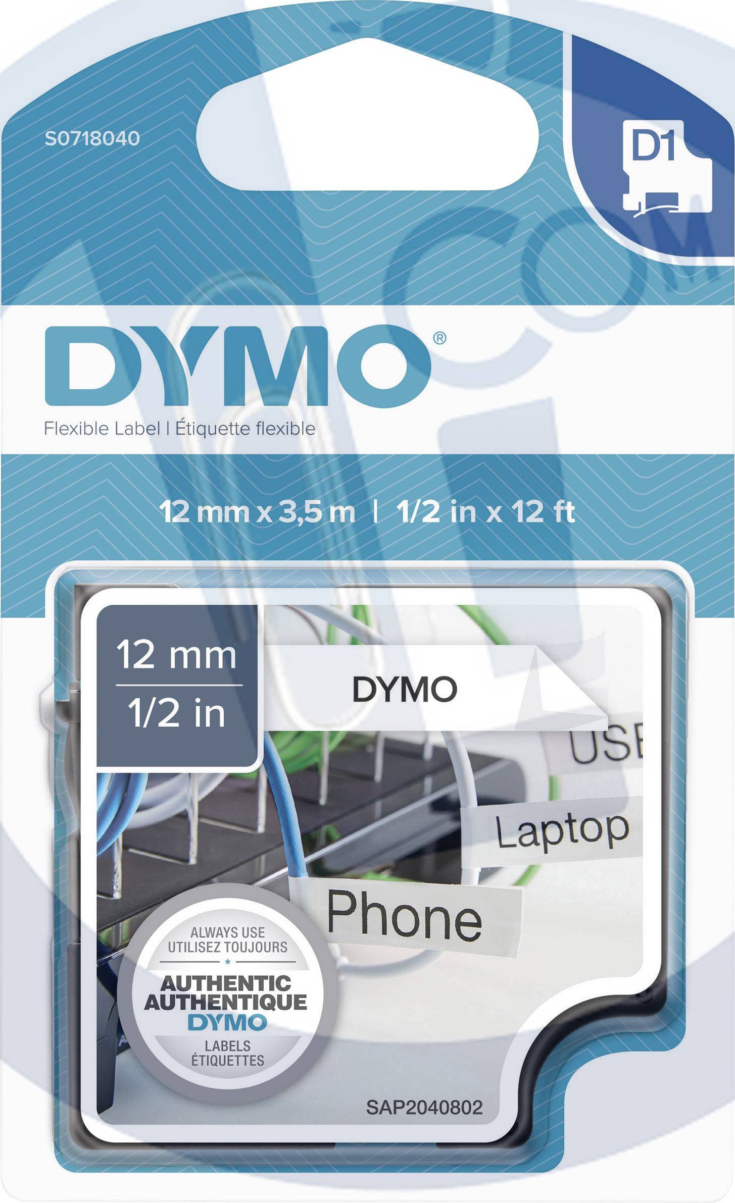 Dymo traka D1 najlon 12mmx3.5m crno na belo