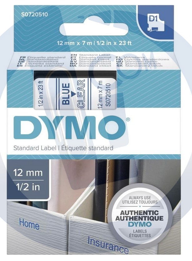 Dymo traka D1 12mmx7m plava na providnom