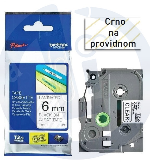 Brother traka TZe111 6mm crno na providnom