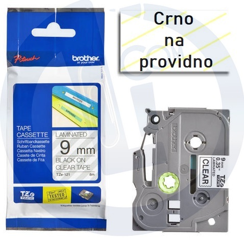 Brother traka TZe121 9mm crno na providno