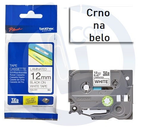 Brother traka TZeS231 12mm crno na belo Strong