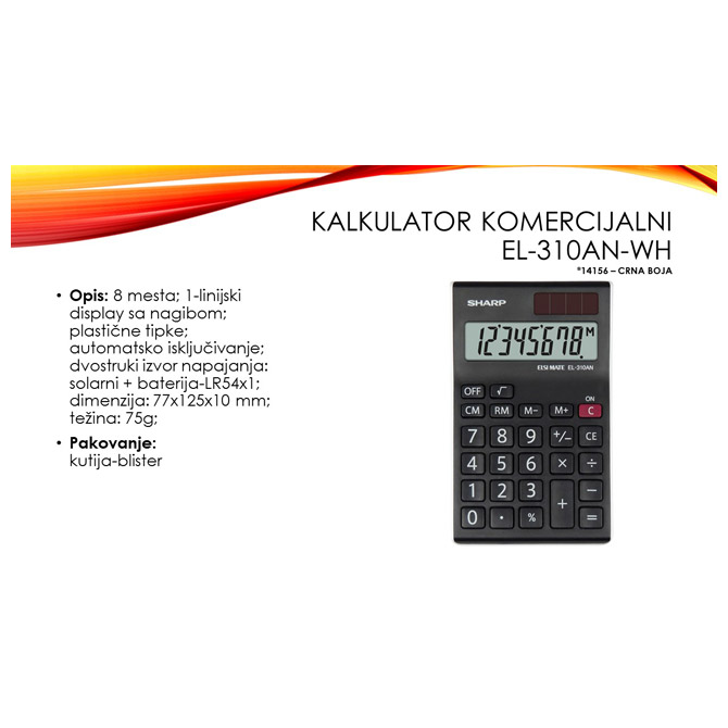 Kalkulator komercijalni 8mesta Sharp EL-310AN-WH crni blister